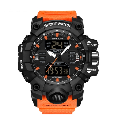 SANDA Green Light Alarm Clock Multifunctional Waterproof Shockproof Transparent Watch(Black Orange) diving silicone uv resistant and waterproof adjustable portable anti fog goggles for practical water sports and swimming