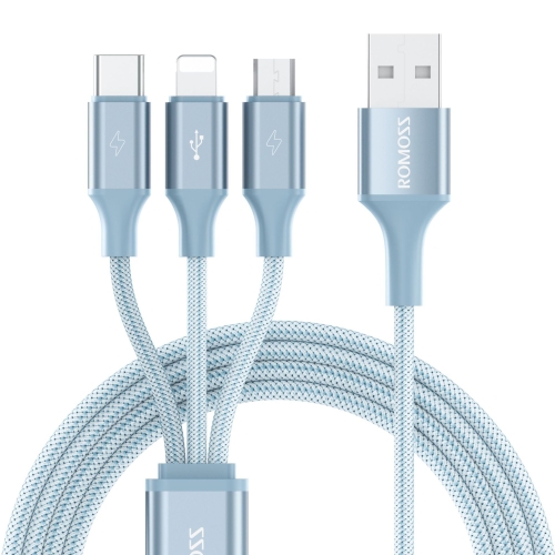 

ROMOSS CB25 3 In 1 3.5A 8 Pin + Micro USB + Type C/USB-C Cable 1.5m(Star Blue)