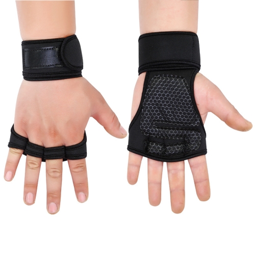 

M Weightlifting Dumbbell Horizontal Bar Anti-cocoon Anti-slip Wrist Fitness Four-finger Gloves(Black)