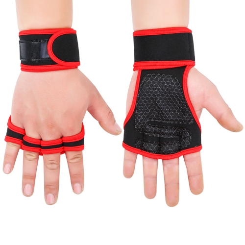 

M Weightlifting Dumbbell Horizontal Bar Anti-cocoon Anti-slip Wrist Fitness Four-finger Gloves(Red)