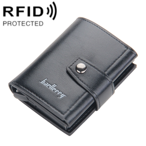 

Baellerry RFID Anti-Theft Automatic Pop-Up Card Wallet Buckle Metal Aluminum Shell Card Holder(Black)