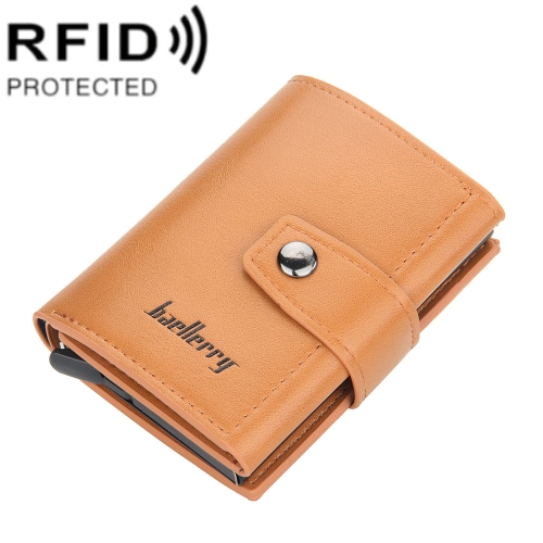 Baellerry RFID Anti-Theft Automatic Pop-Up Card Wallet Buckle Metal Aluminum Shell Card Holder(Yellow Brown) code and rfid metal shell wg
