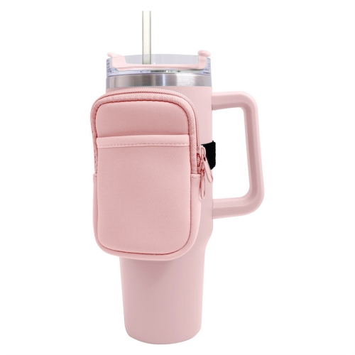 

Water Cup Sided Storage Pockets With Zipper Fit For 40Oz Tumbler(Double Pocket-Light Pink)