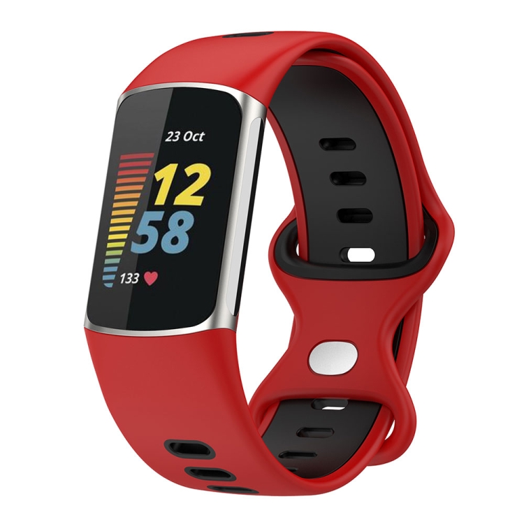 

For Fitbit Charge 5 Smart Watch Sports Waterproof Two-Color Silicone Band(Red Black)