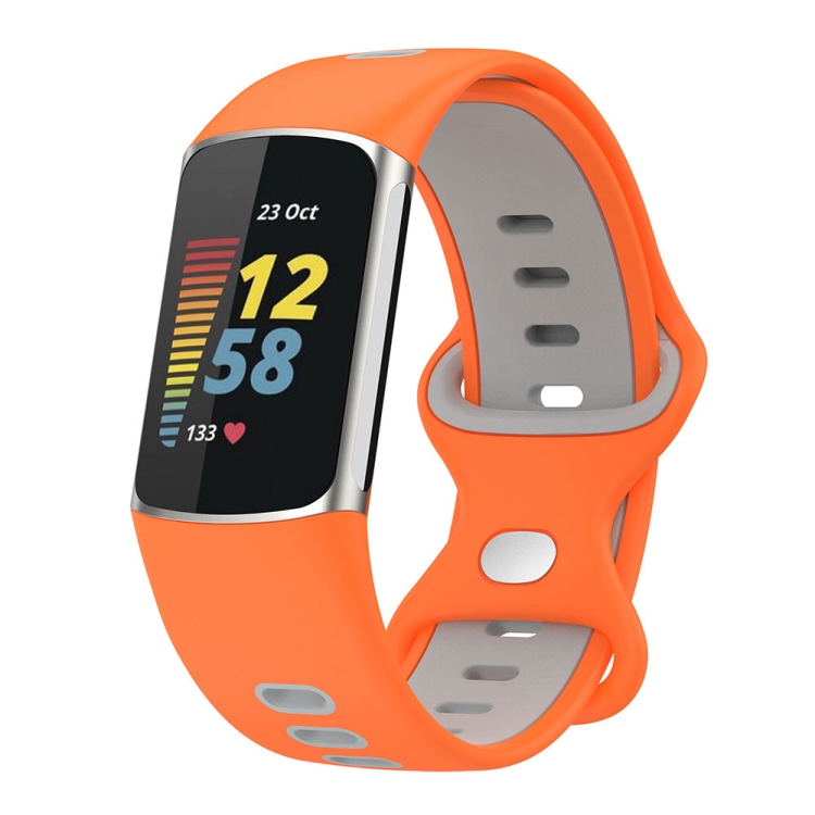 สำหรับ Fitbit Charge 5 Smart Watch Sports สายซิลิโคนสองสีกันน้ำ (สีส้มเทา)