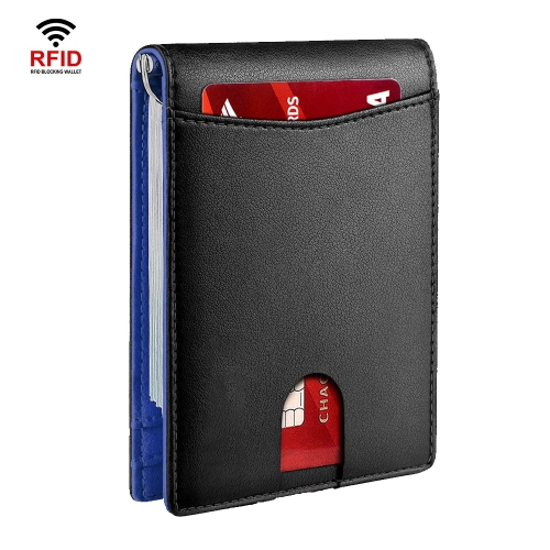 

RFID Anti-Theft Brush Leather Multi Card Pocket Coin Wallet Credit Card Case(Flat Pattern+Blue Inside)