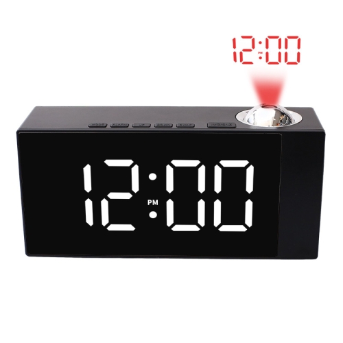 

6819 Mirror LED Projection Clock Multifunctional Bedside Plug-in Clock(White)