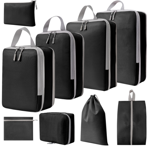 

9 In 1 Compression Packing Cubes Expandable Travel Bags Luggage Organizer(Black)