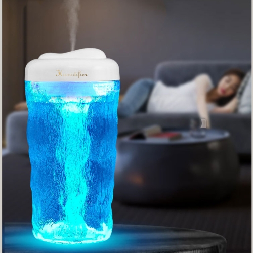 CH08 450ml Rain Humidifier Mushroom Cloud Colorful Night Lamp Aromatherapy  Machine, Style: Without Remote Controller(Light Wood Grain)