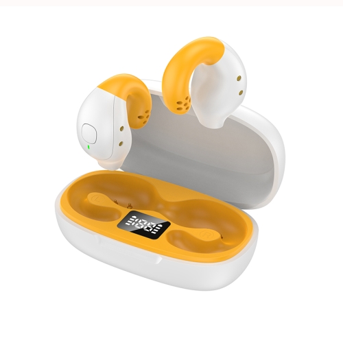 

R18 LED Digital Display Wireless Ear Clip Noise Reduction Bluetooth Headset(White Yellow)