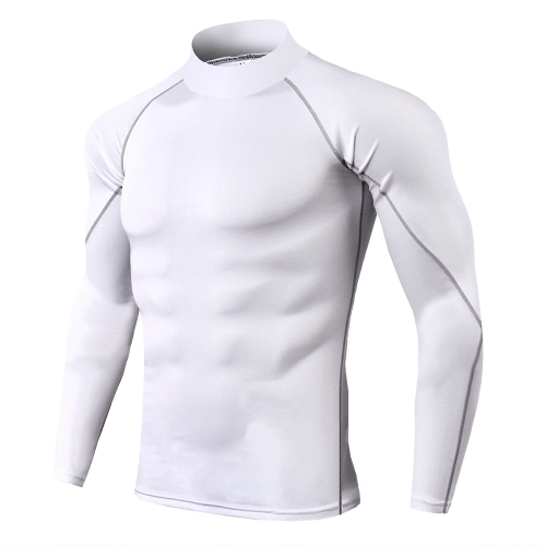 Men High Neck Fitness Long Sleeve Athletic Running T-Shirt Stretch Quick  Dry Stand Up Sweatshirt