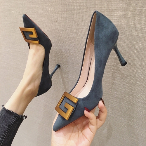 

Women Suede High Heels Stiletto Pointed Toe Work Shoes Professional Etiquette Shoes, Size: 34(Blue 6cm)