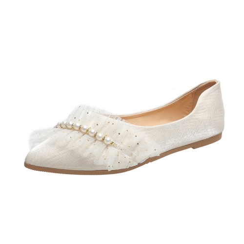 

Gentle Style Soft-soled Flat Shoes Shallow Mouth Peas Shoes, Size: 35(Beige)