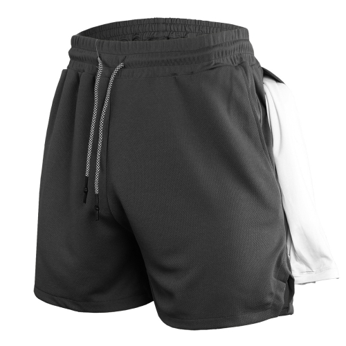 

Mens Quick Dry Athletic Shorts Single Layer 5 / 10 Pants With Towel Hanging, Size: M(Dark Gary)