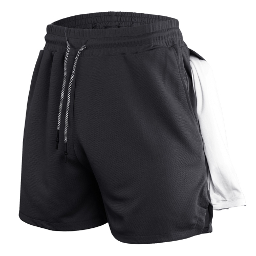 

Mens Quick Dry Athletic Shorts Single Layer 5 / 10 Pants With Towel Hanging, Size: M(Black)