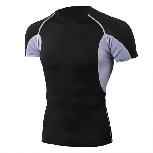

Mens Tight Fit Short Sleeve Stretchy And Quick Dry Fitness Clothing, Size: S(TD84 Black And Gary)