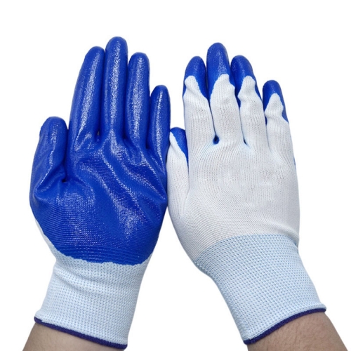 

1pair Work Safety Gloves Abrasion And Oil Resistant Nitrile Half Rubber Gloves(White And Blue Without Words)