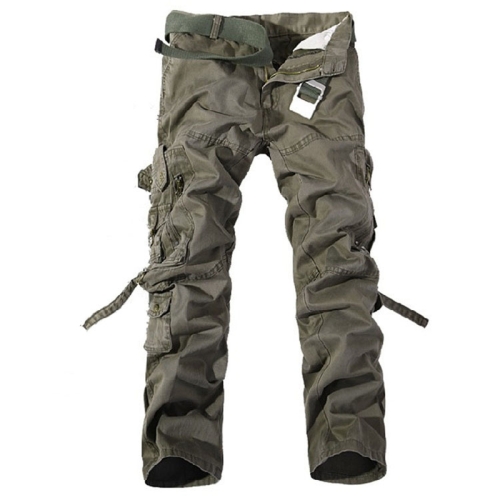 

Mens Multi-Pocket Cotton Overalls Casual Sports Pants, Size: 30(Clay Army Green)