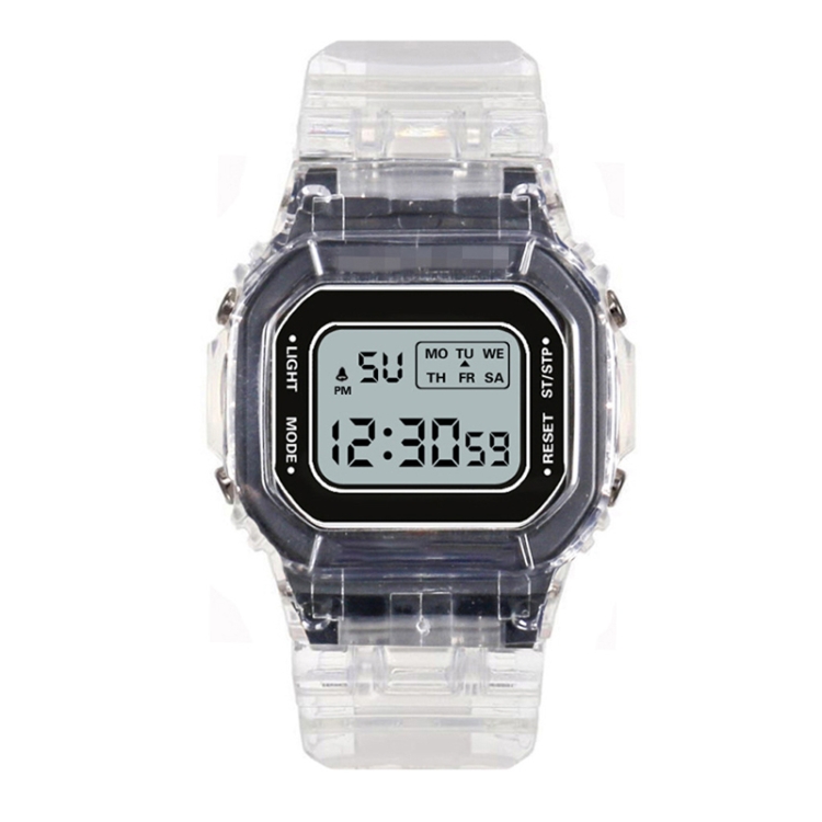 

Outdoor Sports Simple Transparent Case Waterproof Luminous Electronic Watch(Transparent Square Black)