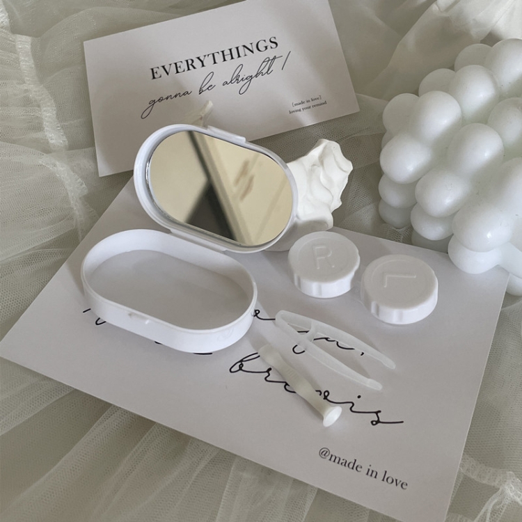 

Cream Color Portable Contact Lens Case With Mirror, Color Random Delivery