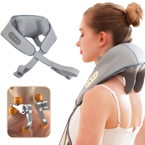 Elektrisches Nacken- und Schultermassagegerät, Shiatsu-Nackenmassagegerät mit Wärme (grau)