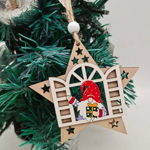 

Christmas Open Window Santa Tree Wood Decoration, Color: No.1