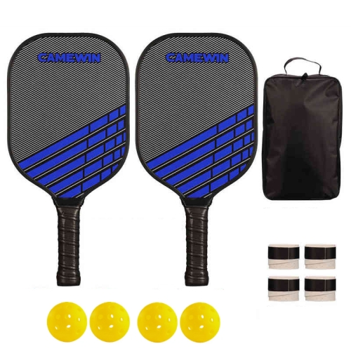 

CAMEWIN Carbon Fiber Pickleball Racket Set Include 2 Paddles+4 Balls+4 Hand Glue+1 Cover Bag(Blue)