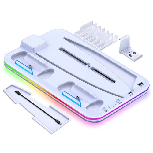 For PS5 / PSVR2 Controller Multi-Functional Cooling Base With RGB Lights(White) 