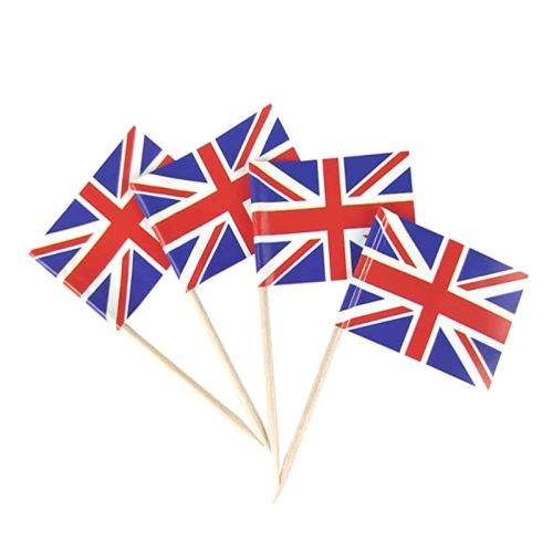 

100pcs/pack 65mm National Flag Toothpick Cupcake Toppers Cocktail Sticks, Style: British