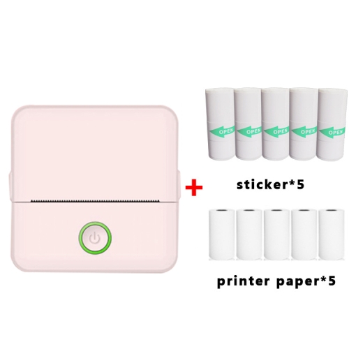 X6 200DPI Student Homework Printer Bluetooth Inkless Pocket Printer Pink 5  Printer Paper+5 Stickers