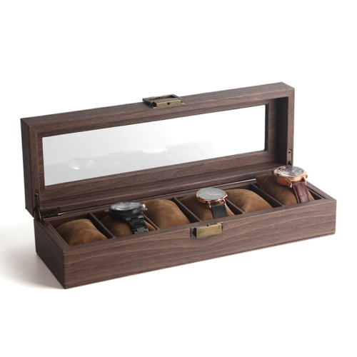

Wood Grain Leather Watch Display Box Watch Storage Case Jewelry Box, Style: 6 Digit Long