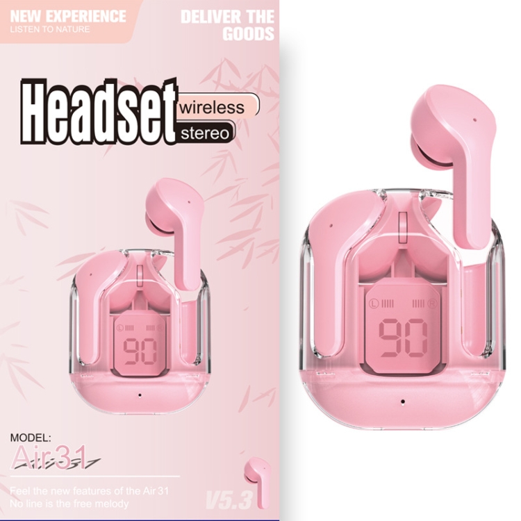 

Air31 Transparent Bluetooth Earphones Wireless Noise Reduction Low Latency Sports Headset(Pink)