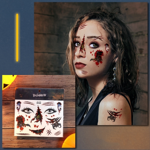 

Halloween Scar Waterproof Tattoo Sticker Simulated Face Horror Stickers, Pattern: RM-046
