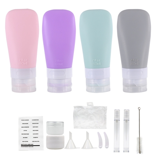 14-in-1-Reiseflaschen-Set für Toilettenartikel, auslaufsicherer, zusammendrückbarer Shampoo-Spender aus Silikon, Spezifikation: 60 ml im Set