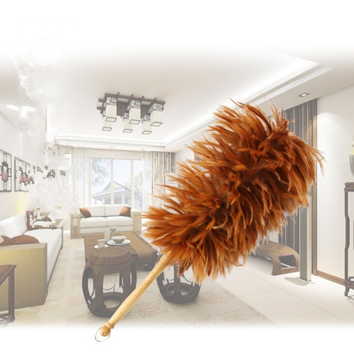 

Thickened Natural Feather Duster Wooden Handle Dust Duster Home Car Dust Collector(Gold)