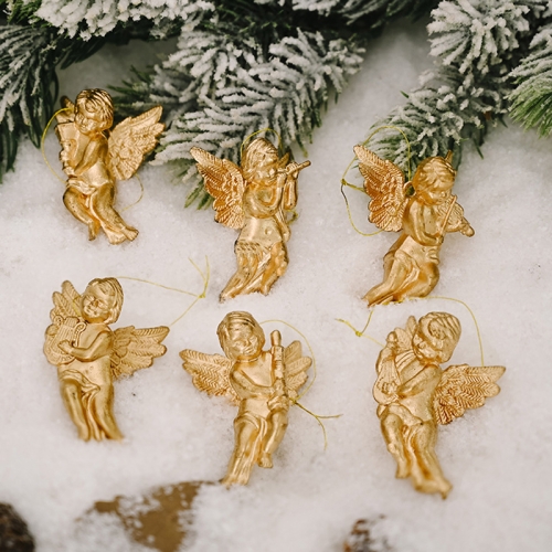 

6pcs /Pack Christmas Angel Pendant Decoration Electroplated Semi-Dimensional Hanging Ornament(Gold)