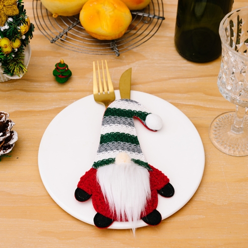 

Christmas Table Decoration Cartoon Knitted Striped Knife and Fork Cover(Red)