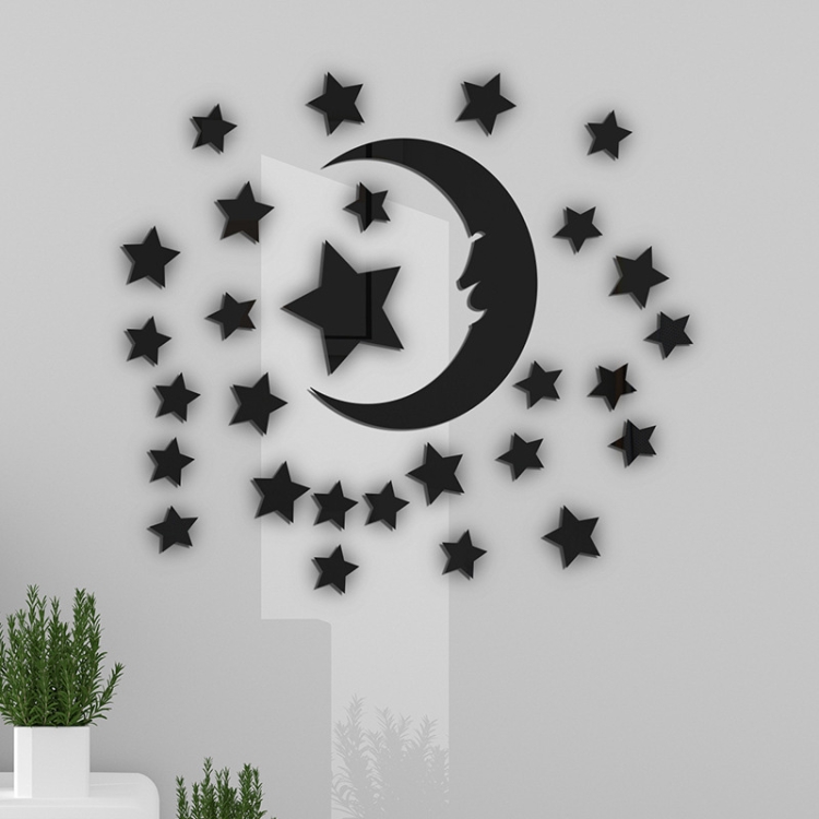 

29pcs /Set Acrylic Stars And Moon Stereoscopic Mirror Wall Stickers Self-Adhesive Bedroom Background Wall Decoration(Black)