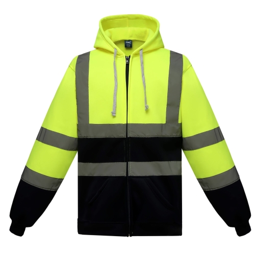 

Reflective Hooded Zipper Sweatshirt Outdoor Sports Fleece Reflective Clothing, Size: S(Yellow+Navy Blue)