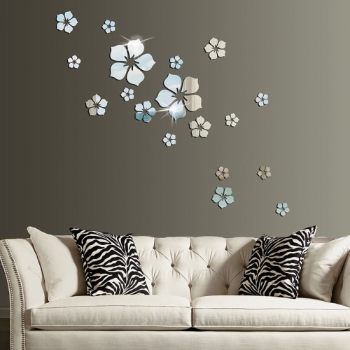

18pcs /Set Acrylic Cherry Blossom Mirror Wall Sticker Living Room Bedroom Background Wall Decoration(Silver)