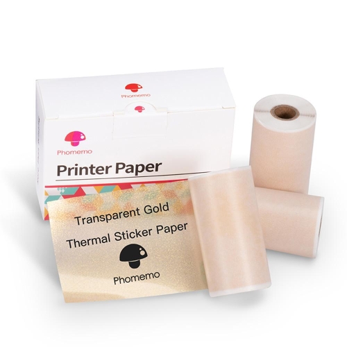 For Phomemo M02 / M02S / M02Pro 3rolls /Pack 50mm Thermal Label Printing Paper For Sticker Printer With Black Letter On Gold Powder Background