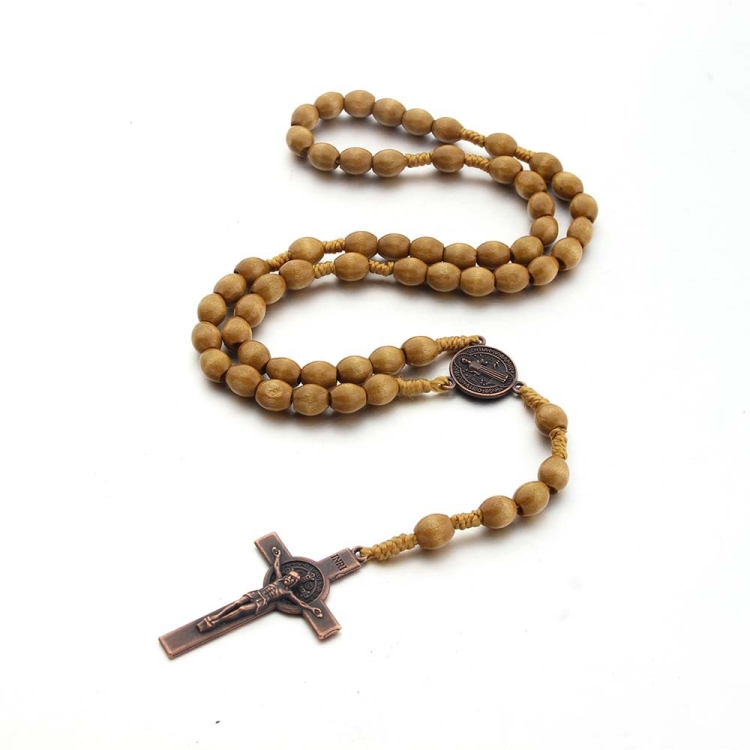 

Wooden Beads Handmade Wire Vintage Cross Necklace(Light Coffee)
