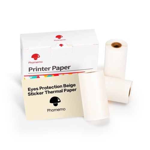 

For Phomemo M02 / M02S / M02 Pro 3rolls /Pack 53mm 10 Years Eyes Protection Beige Sticker Thermal Paper