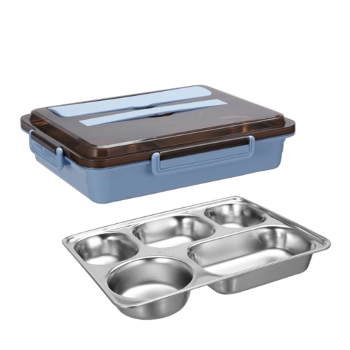 

304 Stainless Steel Lunch Box Leakproof Insulated Student Dormitory Bento Box, Spec: 5-grid Blue