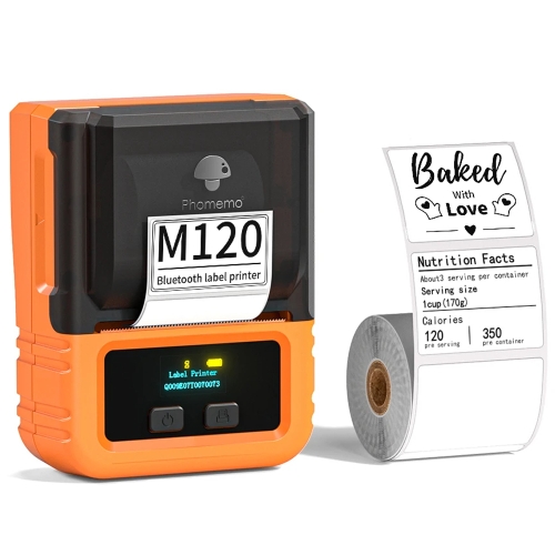 

Phomemo M120 Label Maker Barcode Printer Bluetooth Thermal Label Machine(Orange)