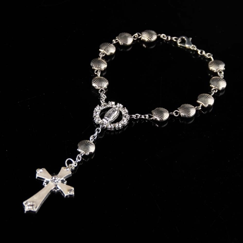 

8mm Vintage Alloy Silver-plated Flat Scallop Rosary Bracelet(Alloy)