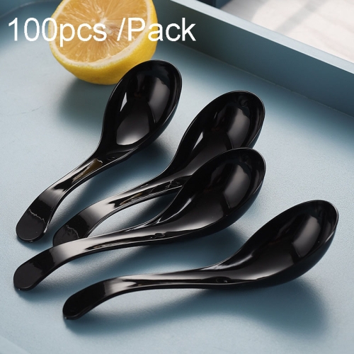 

100pcs /Pack 12cm Disposable Plastic Meal Spoon Fast Food Soup Ladle(Black)