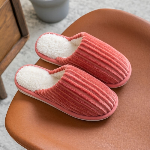 燈芯絨棉拖鞋冬季保暖防滑厚底拖鞋，尺碼：38-39（橘粉）