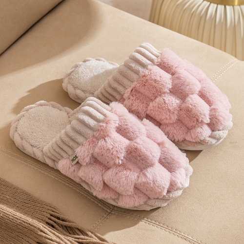 

Wnter Women Cotton Slippers Home Couples Floor Slippers Non-Slip Warm Plush Shoes, Size: 36-37(Pink)