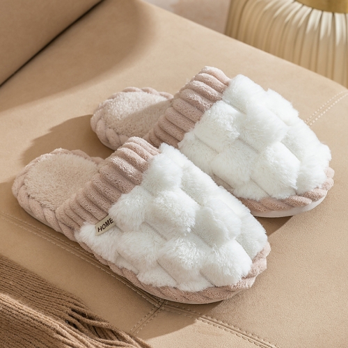 겨울 여성 면 슬리퍼 홈 커플 바닥 슬리퍼 미끄럼 방지 따뜻한 플러시 슬리퍼, 크기: 40-41(흰색)
